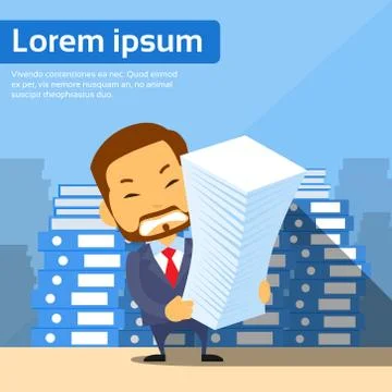 Businessman Pile Stack Paper Documents, Lot of Work 스톡 일러스트