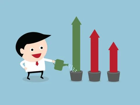 Businessman with a pink chart going up, flat design, vector EPS10. Stock Illustration