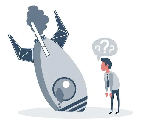 Businessman with plan and rocket crashed. Business failure, the rocket fall down Ilustración de archivo
