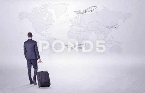 Businessman planning his trip over the world Stock Photos