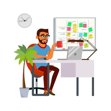 Businessman planning project strategy at work cartoon vector Stock Illustration