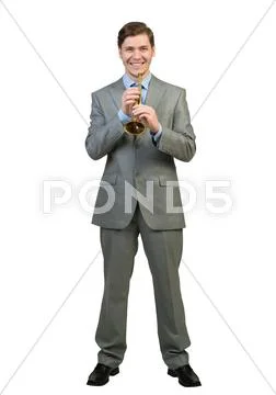 Businessman play fife Stock Photos