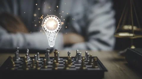 Businessman playing chess think problem solving. business competition plann.. Stock Photos