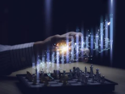Businessman playing chess think problem solving. business competition plann.. Stock Photos