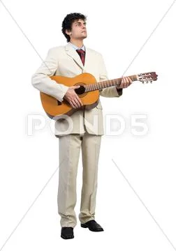 Businessman playing guitar Stock Photos