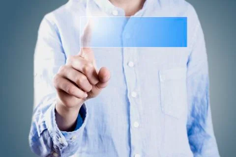 Businessman playing the touchscreen interactive communications Stock Photos