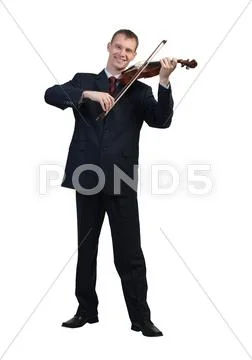 Businessman playing violin Stock Photos