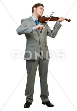 Businessman playing violin Stock Photos