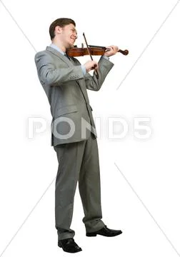 Businessman playing violin Stock Photos