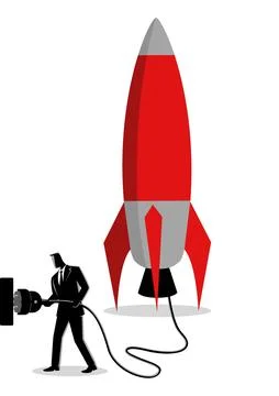 Businessman plugging in a rocket Stock Illustration