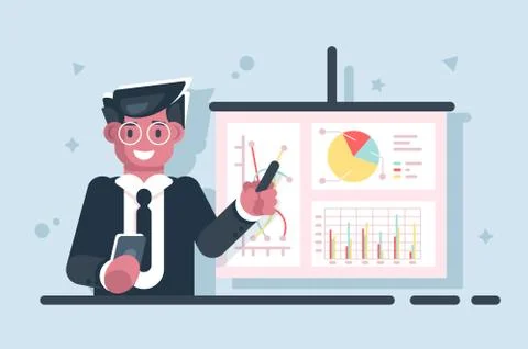 Businessman with pointer stick presentation chart Stock Illustration