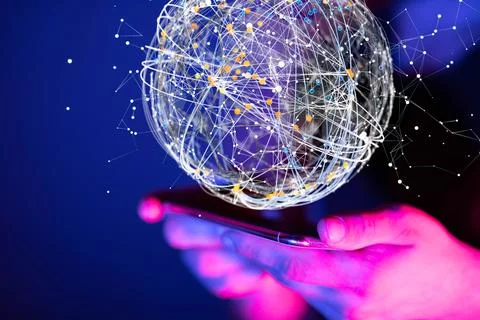 A businessman pointing at 3D render of network structure HR - HR management a Stock Photos