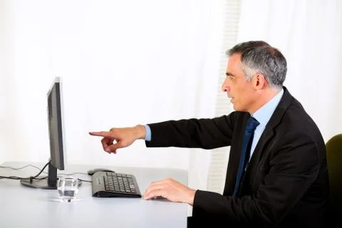 Businessman pointing the computer Stock Photos