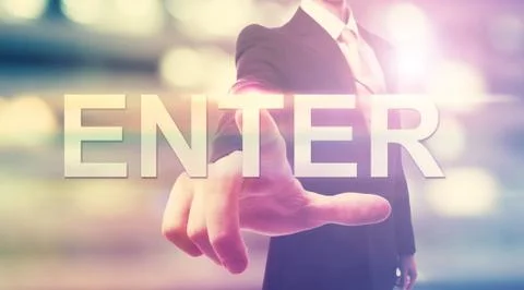 Businessman pointing at ENTER Ilustración de archivo