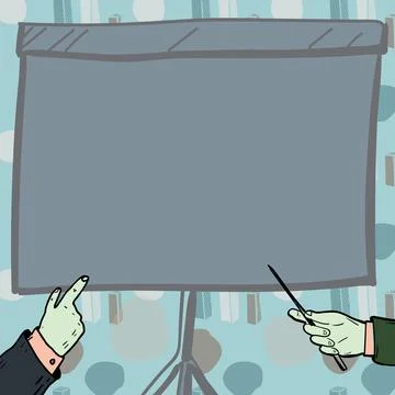 Businessman Pointing Finger Empty Presentation Board Representing Planning Stock Illustration