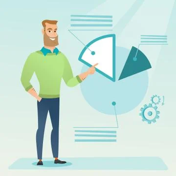 Businessman pointing at pie chart Illustrazione stock