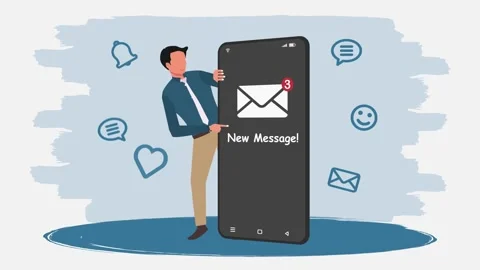 A businessman pointing to a smartphone screen with a new message notification Stock Footage 336427006