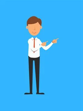 Businessman pointing at something. Vector illustration in a flat style. Stock Illustration