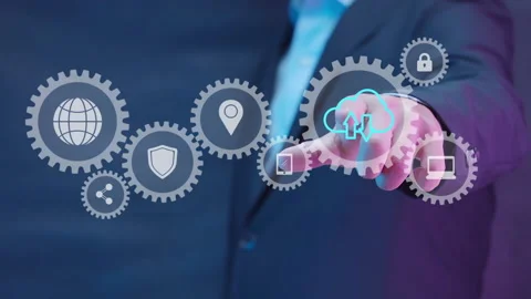 Businessman pointing virtual screen of cloud computing icon Stock Footage 234780241