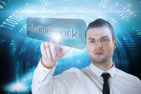 Businessman pointing to word framework Stock Illustration