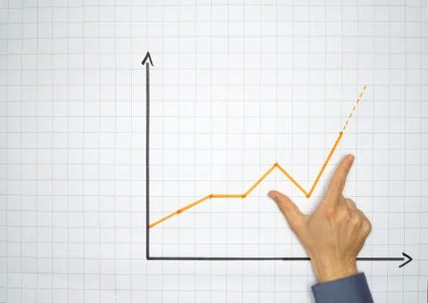 Businessman points an a chart on a flipchart - concept with plenty copyspace Stock Photos