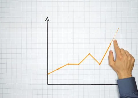 Businessman points an a chart on a flipchart - concept with plenty copyspace Stock Photos