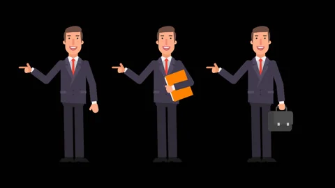Businessman points finger holding folder and suitcase. Alpha channel. Stock Footage 91026308