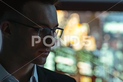 The businessman portrait on the screen background Stock Photos