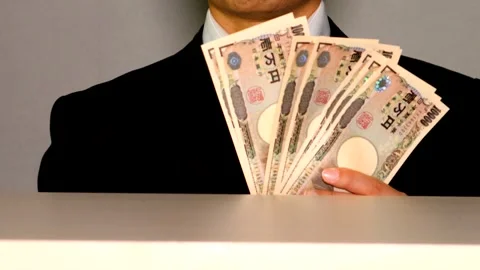A businessman posing with banknotes. Stock Footage 335020006