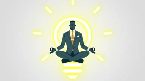 Businessman Practicing Meditation with Lightbulb Background Stock Footage 281486998