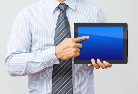 Businessman present blank empty tablet Stock Photos
