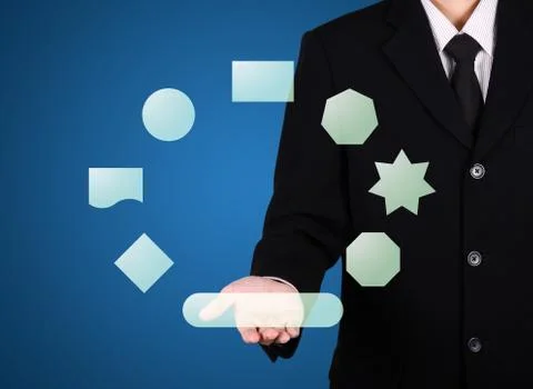 Businessman present button instant on hand Stock Photos