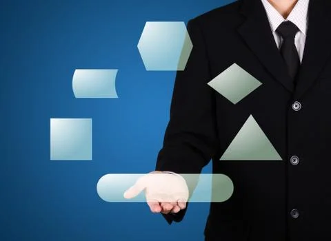 Businessman present button instant on hand Stock Photos