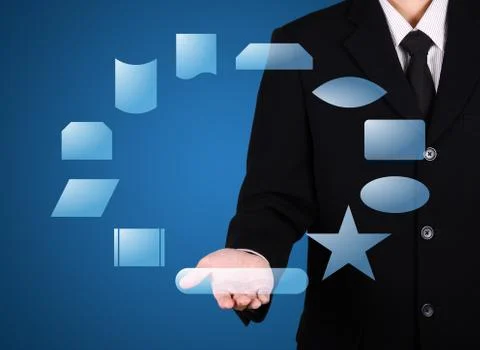 Businessman present button instant on hand Stock Photos