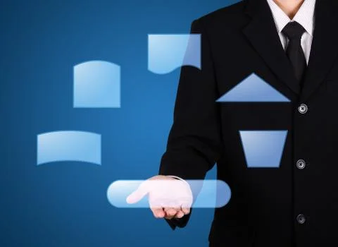 Businessman present button instant on hand Stock Photos
