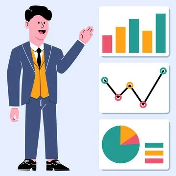 Businessman Present Presentation Graphic Chart Statistic Analytic - Success Lead Stock Illustration