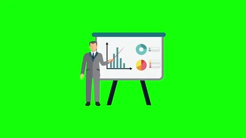 Businessman presentation with chart board loop animation on green screen Stock Footage 314092912