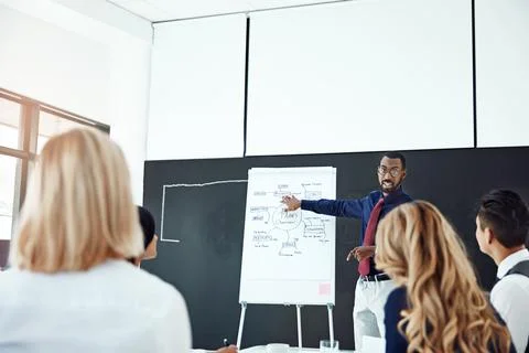 Businessman, presentation or workshop with whiteboard for team, project pla.. Stock Photos
