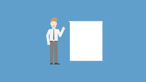 Businessman presentation with speech bubble pop up many size on blue color ba Video stock 91721905