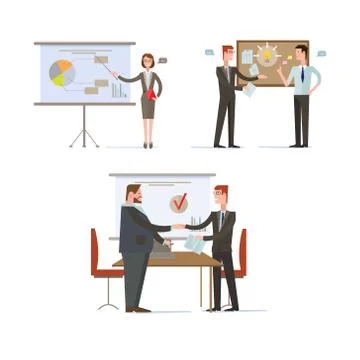 Businessman Presentations and Charts. Vector Illustration Set Stock Illustration
