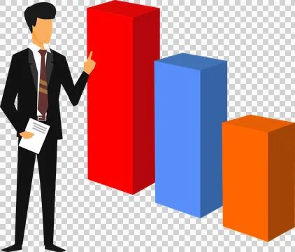 Businessman presenting a 3D bar chart for financial growth Stockillustratie