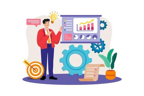 Businessman presenting data analytic Illustration concept. A flat illustrat.. Illustrazione stock