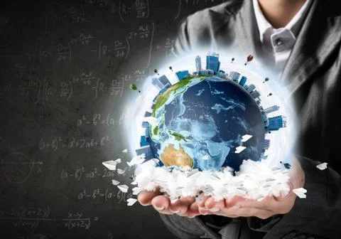 Businessman presenting Earth globe. Stock Photos