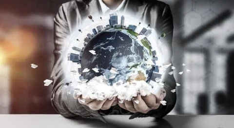 Businessman presenting Earth globe. Stock Photos