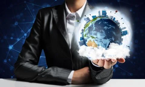 Businessman presenting Earth globe. Stock Photos