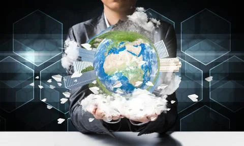 Businessman presenting Earth globe. Stock Photos