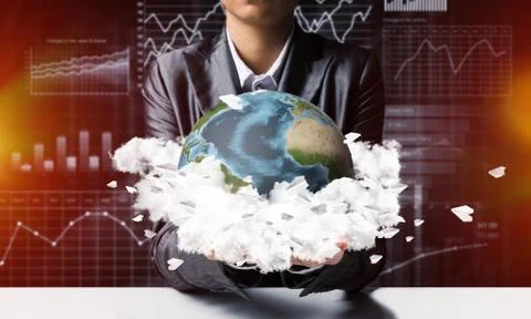 Businessman presenting Earth globe. Stock Photos