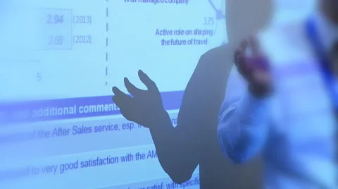 Businessman presenting in front of an image protected on the wall by a projector Stock Footage 46805605