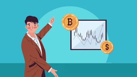 Businessman presenting growth chart with bitcoin and dollar coins for finan.. Stock Footage 338424011