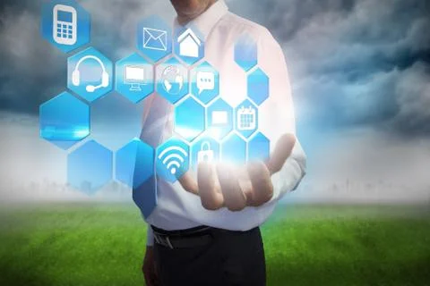 Businessman presenting interface menu with apps Stock Illustration